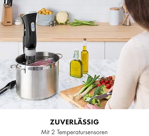 Klarstein QuickStick Mixeur plongeant sous vide (1 300 W, 20 litres, thermostat, minuteur, réglage de la température, écran LCD, bleu et noir - Nail Gallerys