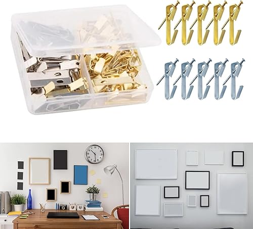 uikios Lot de 40 crochets de suspension en métal avec clous robustes pour accrocher des photos sur bois/cloisons sèches - Nail Gallerys