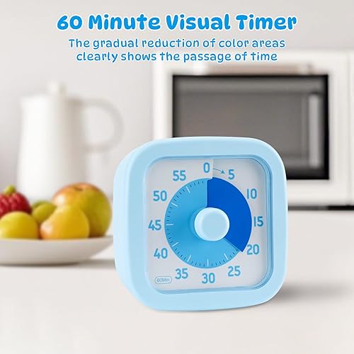 Euqvunn Minuteur Visuel Enfant, 60 Minutes Visual Timer pour Enfants et Adultes, Minuteur Visuel Timer Enfant avec Fonction Silencieuse pour Cuisine École Bureau, Bleu - Nail Gallerys