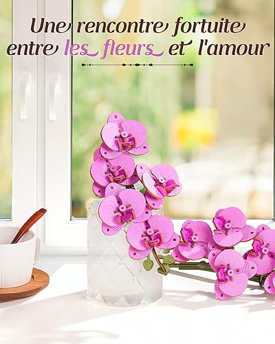 rowood Fleurs artificielles Phalaenopsis violettes - Puzzle 3D - Fleurs en bois - Kit de modélisation à assembler - Kit de bricolage pour adultes - Décoration d'intérieur et cadeau de Saint-Valentin - Nail Gallerys