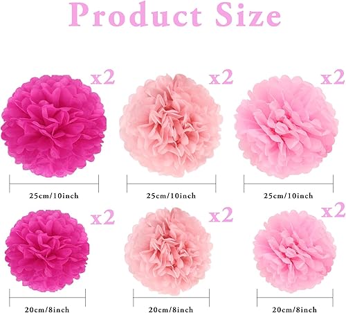 AOOTUERL Décoration de fête, 12 Pompons Fleurs Rose Décoration Pompoms Boule à Suspendre en Papier, pour carnaval mariage de famille mariée bébé douche mariage garçon fille fête d'anniversaire - Nail Gallerys
