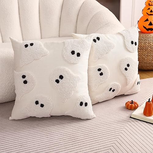 Tosleo Housse de Coussin Halloween 45 x 45 cm Taie d'oreiller Chauve Souris de Tufté de Lin pour Canapé Salon Jardin Maison Extérieur Halloween Décoration 2 Pièces - Nail Gallerys