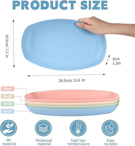 Ayeelamb Assiette, Assiette camping, Assiettes plastique reutilisable, Assiette en plastique, Lot de 4 assiettes de pique-nique, 29,5 x 18,5 x 3 cm, pour fête, gâteau, salade, poisson, dessert - Nail Gallerys