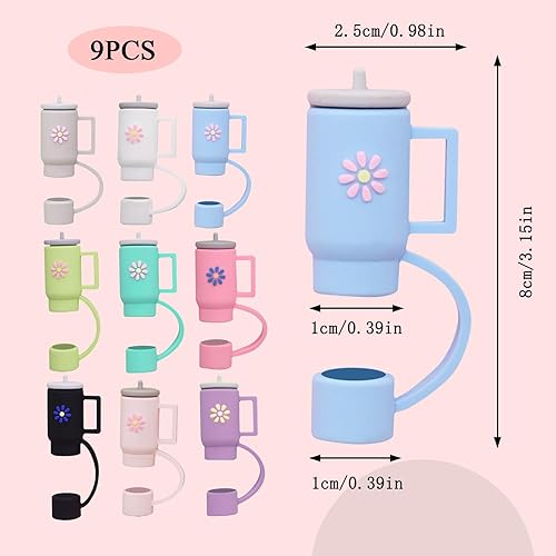 9 Pièces Mini Couvre Paille pour Stanley Cup Kit, 10mm/0.39pouce Réutilisable Pailles Couvre, Mignon Couvercle de Paille Accessoires(9 Couleurs) - Nail Gallerys
