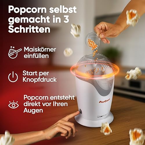 Clatronic PM 3635 machine à pop-corn électrique, machine à pop-corn pour la maison, préparation rapide avec bac de portionnement, sans graisse ni huile, 1200 watts, blanc - Nail Gallerys
