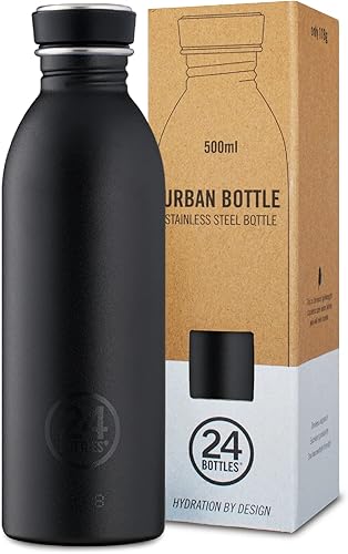 24BOTTLES Urban Bottle - Gourde Inox 500ml 100% Hermétique, Bouteille Acier Inoxydable, Gourde Sport sans BPA Design Italien, Bouteilles Water Bottle Ecologique[non Isotherme Ultralégère] Tuxedo Black - Nail Gallerys