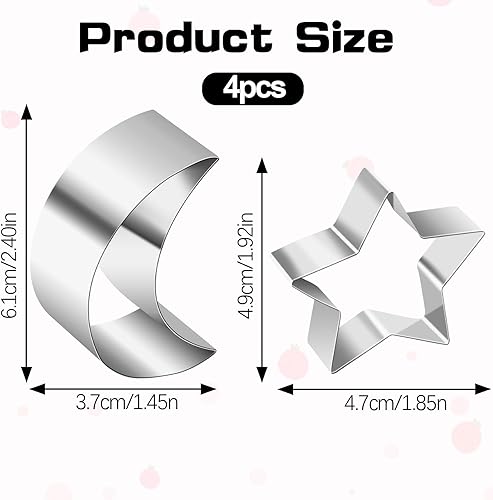 JIYIN Lot de 4 emporte-pièces en forme d'étoile et de lune en acier inoxydable pour pâtisserie, gâteau, fondant (2 styles) - Nail Gallerys