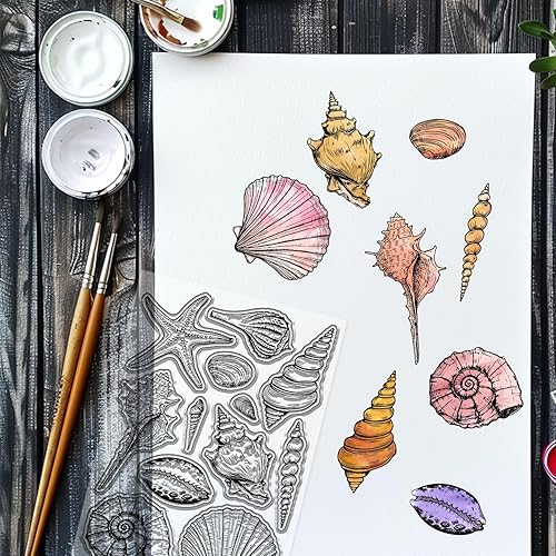 GLOBLELAND Tampons Transparents en Forme de Coquillage pour Scrapbooking Tampons en Silicone en Forme D'Étoile de Mer Tampons Transparents en Forme de Plage D'Été pour la Fabrication de Cartes - Nail Gallerys