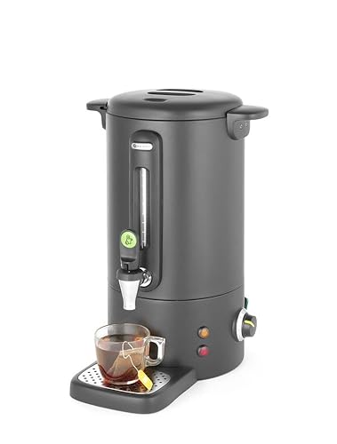 HENDI Distributeur de boissons chaudes 9L, bouilloire à vin chaud avec paroi simple, pour thé, vin chaud, eau, jusqu'à 100°C, 230V, 50/60Hz, 950W, 307x330x(H)450mm, noir mat, Inox, PP - Nail Gallerys