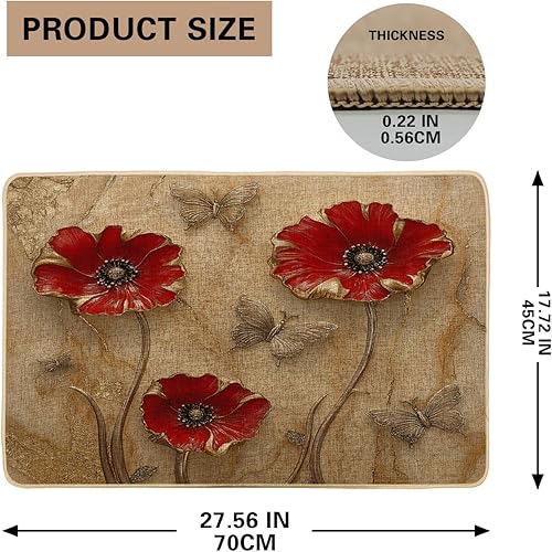 Paillasson motif coquelicot rouge, décoration papillon pour entrée extérieure et intérieure, antidérapant, résistant à l'eau et à la poussière, facile à nettoyer, 73,7 x 43,2 cm - Nail Gallerys