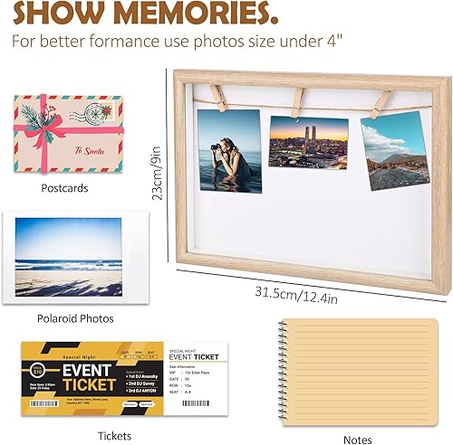 XCRPRT Cadre photo en bois DIY - Avec laisse et pinces en bois - Format paysage - Pour la maison, la cuisine, le bureau - Suspension décorative - 21 x 30 cm - Nail Gallerys