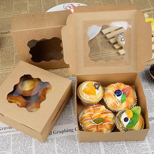 AWCIGG® 20 Pcs Boîtes en Papier Kraft Marron avec Fenêtre 15,3x15,3x6,35 cm/6x6x2.5 pouces Boites Gâteaux Boîtes d'emballage Cadeau Boite Pâtisserie pour Noël Pâques et les Fêtes d'anniversaire - Nail Gallerys