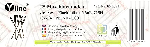 Yline E90050 Lot de 25 aiguilles pour machine à coudre Jersey N° 70-100 Talon plat 130R/705H - Nail Gallerys