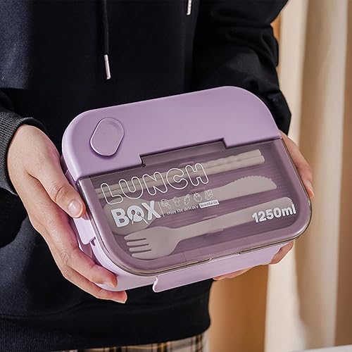 Tyenaza Boîte à Déjeuner à 3 Compartiments, Boîte à Déjeuner Bento Micro-ondable en Silicone PS PP Anti-Fuite Violet De 1250 ML pour Le Bureau (Violet) - Nail Gallerys