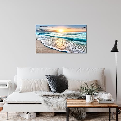 Runa Art Le Coucher Du Soleil Plage Peinture Tableau Salon XXL Beige Bleu Mer 120 x 80 cm 3 Parties Decoration Murale 023731a - Nail Gallerys