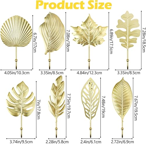Chostky 8pcs crochet mural décoratif suspendu, cintre mural feuille d'or, plante moderne capuche serviette vêtements maison chambre salle de bains cuisine Bureau allée salon porte - clés - Nail Gallerys