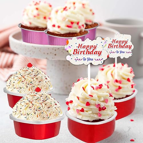 Lot de 50 Moules à Gâteaux en Forme de Cœur avec Couverture, Mini Moule à Pâtisserie Jetable, Caissettes Cupcake en Papier d'Aluminium, pour Saint-Valentin, Mariage, Anniversaire(25 Rose et 25 Rouge） - Nail Gallerys