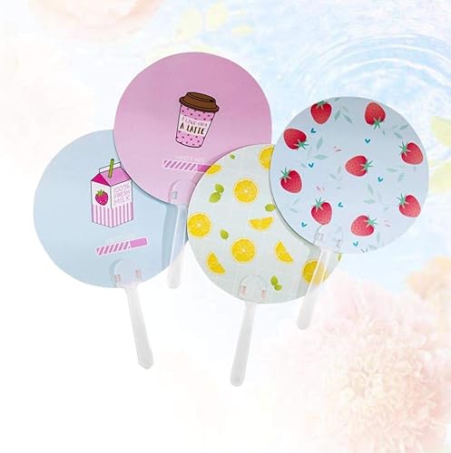Ventilateur rond à main rond 4 pièces Ventilateurs portables pour enfants Impression de fruits colorés Éventail rond Éventail rond pour la fête d'été de la fille - Nail Gallerys