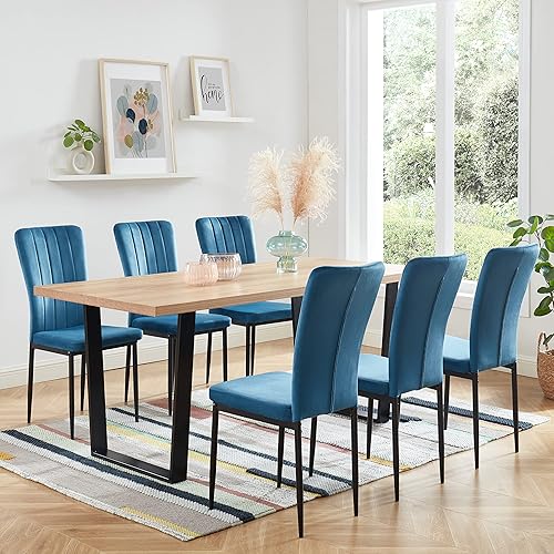 BAÏTA - Chaises Poppy Velours Bleu Lot de 4 - Nail Gallerys