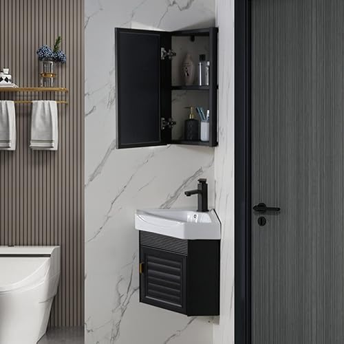 Armoire À Miroir d'angle De Salle De Bain, Armoire À Miroir Triangulaire en Aluminium Space, Casier De Toilette Mural - Gain De Place (Color : Black, S : 33 * 33 * 63cm) - Nail Gallerys