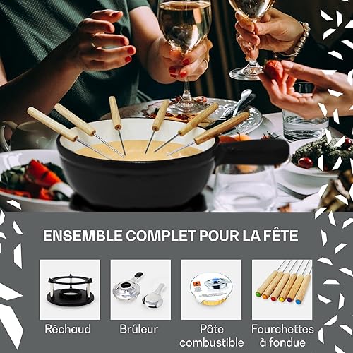 ToCis Big BBQ Set à fondue « Holsten » avec 6 fourchettes | Fondue au fromage avec réchaud 1,5L en fonte, Fondue émaillée convient aussi pour le bouillon et le chocolat, parfait pour les fêtes, Noir - Nail Gallerys