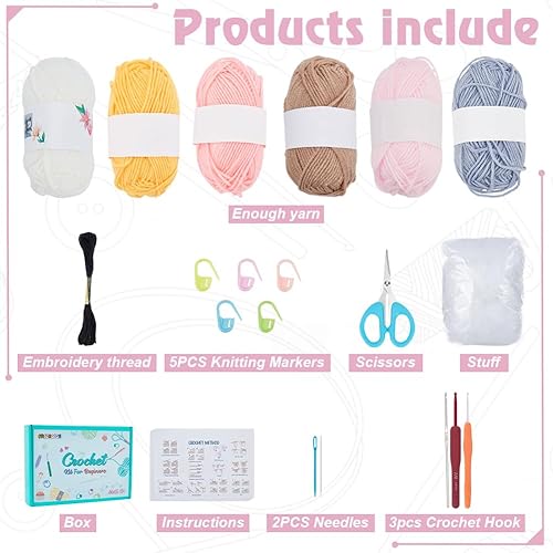 FREEBLOSS 6Set Kit de Crochet pour Chat pour les Débutants Kit de Crochet pour Adultes Kit Animaux au Crochet Kit de Démarrage au Crochet Kit d'Apprentissage du Crochet avec Instructions en Anglais - Nail Gallerys