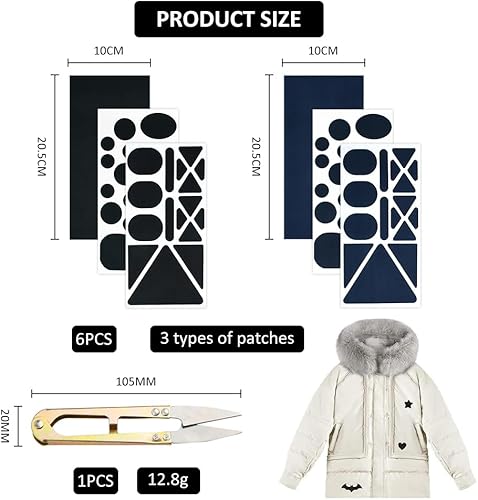 Patch Réparation Doudoune,Patch Doudoune,Autocollant Reparation,Reparation Doudoune,Patch pour Doudoune,Réparation en Nylon,Auto-Adhésif Patchs Légers Imperméables Patch de Réparation,Bleu Marine+Noir - Nail Gallerys