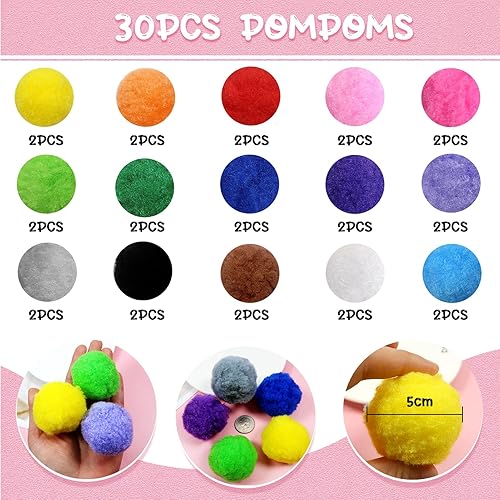 TOAOB 30 pcs Craft Pompoms Loisirs Creatifs Multicolore 5 cm Gros Pompons Artisanale Moelleux pour Bricolage Fournitures Décorations Couture Guirlandes Franges Projets et Artisanat - Nail Gallerys