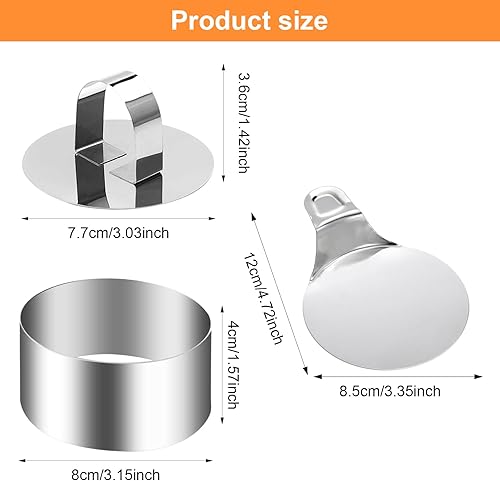 ZMDMAH Lot de 6 Anneaux à emporte Piece Rond Inoxydable de 8 cm avec 6 couvercles et 1 Pelle pour la Fabrication de gâteaux en Mousse, Biscuits et Pudding - Nail Gallerys