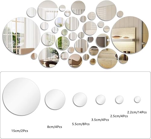 DODUOS 36pcs Miroir Détachable Cercle Miroir Rond Autocollant Mural Ornements Décoration Miroir Décoratif pour la Maison Salon Chambre - Nail Gallerys