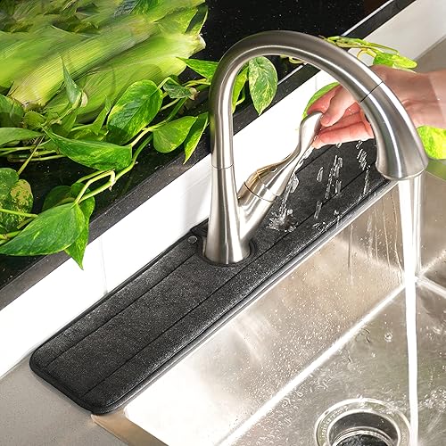 The Original Long Ternal Sinkmat XL 61 cm Absorbant Lavable Anti-éclaboussures et Poignée de robinet Attrape-goutte en microfibre Meilleur gadget de cuisine (Gris) (1133-03) - Nail Gallerys