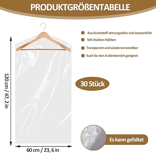 Bolsas de Ropa de Plástico, 30 Paquets de Housses de Vêtements en Plastique, Housses de Vêtements Anti-poussière 60 x 120 cm, Sacs de Nettoyage à Sec, Housses de Vêtements Transparentes - Nail Gallerys