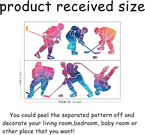 SUPERDANT Sticker Mural Dégradé de Couleurs avec Joueur de Hockey DIY Art PVC Sticker Mural Amovible Stickers Muraux et Peintures Murales Décoration Murale pour Jardin Salon Chambre Salle de Jeux - Nail Gallerys