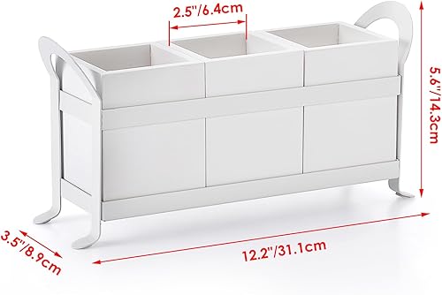 BTSKY Panier à ustensiles en bois avec plateau en métal – Organiseur de couverts blanc à 3 compartiments pour comptoir de cuisine, organiseurs de rangement multifonctions en bois - Nail Gallerys