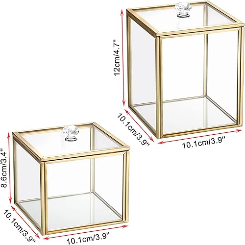 SUMTree Qtip Lot de 2 distributeurs de boules de coton en verre doré avec couvercle, pour coton-tige de salle de bain avec poignée en cristal, bocal de rangement en verre pour coiffeuse de cuisine et - Nail Gallerys