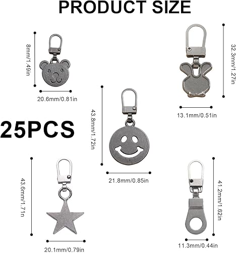 SHENGYIG 25 Pièces Tirette Fermeture Éclair, Alliage de Zinc Tirette Fermeture Eclair Remplacement, Amovible Zipper Fermeture Eclair, Cinq Styles et Couleurs, pour Vêtements, Sacs à Dos, BottesExcelle - Nail Gallerys