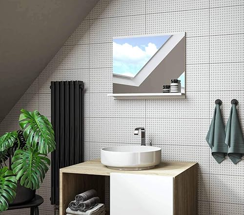 DOMTECH Miroir de Salle de Bain avec étagère, Miroir de Salle de Bain Blanc, Miroir Mural, Miroir de Salle de Bain - Nail Gallerys