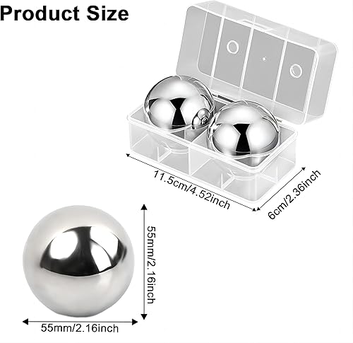 2 Pièces 55mm Sphères de Glace en 304 Acier Inoxydable, Boules de Glaçon Réutilisables, Rond Whisky Ice Stones, Boules Congelés en Métal, Glaçons à Whisky avec Boîte de Rangement, pour Cocktails (A) - Nail Gallerys