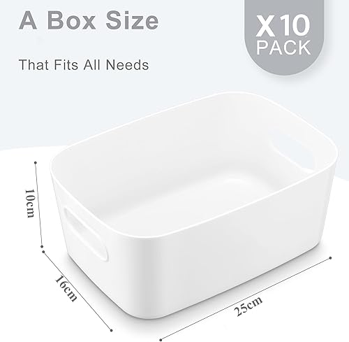 Lot de 10 boîtes de rangement en plastique avec poignée de 25 cm, petits paniers de rangement blancs pour salle de bain, cuisine, boîtes de rangement pour étagères - Nail Gallerys