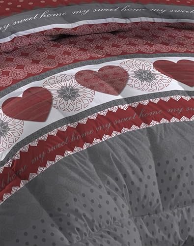 Le linge de Jules Couette Microfibre 220x240 - Imprimée Double-Face - 550 grs/m2 - Cœurs Rouge - Nail Gallerys