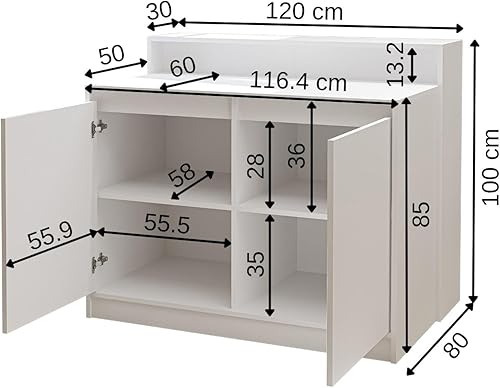 ROOMART Îlot de cuisine Cortado - Table de cuisine et table de bar - Lg : 120 x 100 x 80 cm - Peu encombrante et moderne pour cuisine et salle à manger (chêne) - Nail Gallerys