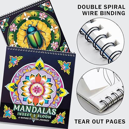 FUN LAVIE Livre de Coloriage pour Adultes 32 Mandalas, Livre de Coloriage pour Détente et Soulagement du Stress, Avec des Motifs de Mandalas, Insectes et Fleurs, Relié à Spirale（3） - Nail Gallerys
