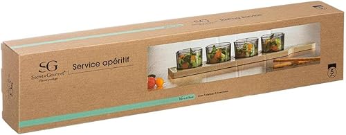Secret de gourmet - Set Apéritif 5 Pièces 1 Plateau en Bois et 4 Verrines en Verre - Nail Gallerys