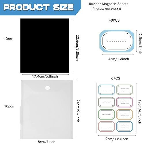 Lot de 10 pochettes de rangement en plastique transparent de 48 autocollantes et 10 feuilles magnétiques en caoutchouc souplepour matrices de découpe idéal pour le rangement de matrices de découpe - Nail Gallerys