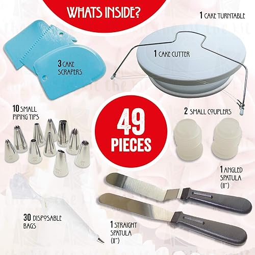 The Kit Company™ Kit de décoration de gâteaux | 49 pièces d'équipement et outils avec ebook | Buse de glaçage professionnelle, plateau tournant pour gâteau, spatules à glaçage et ensemble de douilles - Nail Gallerys