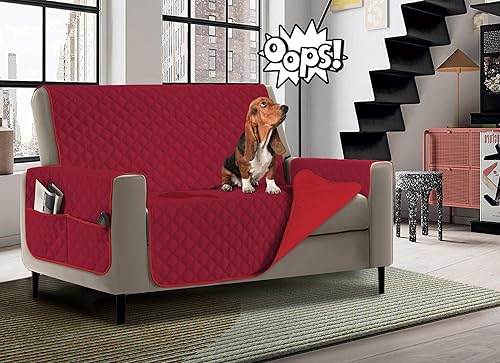 Banzaii Housse de Fauteuil imperméable à l’Eau, Housse de Fauteuil Anti-Tache, matelassé, Bicolor avec Poches pour Objets – pour siège de 55 à 80 cm – 1 Place - Rouge/Bordeaux - Nail Gallerys