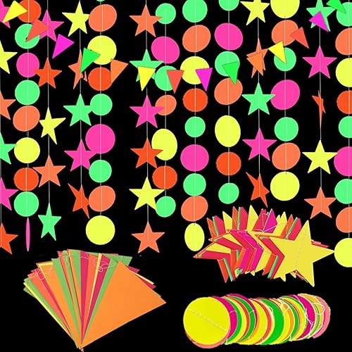 KARLOR Décoration de fête à lumière noire, guirlande fluorescente, 3,5 m chacune, guirlande de fanions fluorescents brillants sous lumière UV, décoration de fête discothèque - Nail Gallerys