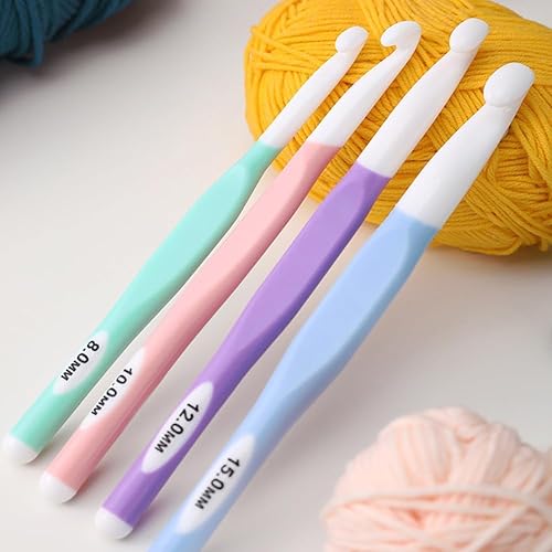 Lot de 4 Grandes Aiguilles à Crochet, 8 mm/10 mm/12 mm/15 mm Longues Aiguilles à Crochet avec Poignée en Caoutchouc, Crochets à Crochet avec Poignée en Plastique pour l'arthrite - Nail Gallerys