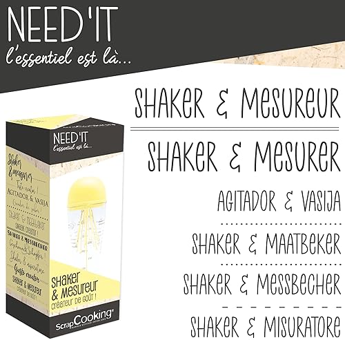 SCRAP COOKING ScrapCooking - Shaker & Mesureur Need’it - Verre Doseur Gradué Pâte à Crêpes, Gaufres, Pancakes, Omelettes - en Plastique - 500ml - Jaune - 5251 - Nail Gallerys