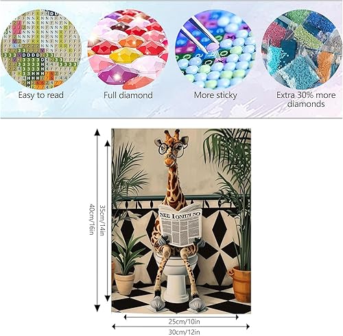 VARHHUXHA Kit de peinture diamant 5D pour adultes, girafe mignonne sur les toilettes - Kit d'art complet pour adultes - Kit de broderie au point de croix pour débutants - Décoration murale d'intérieur - Nail Gallerys